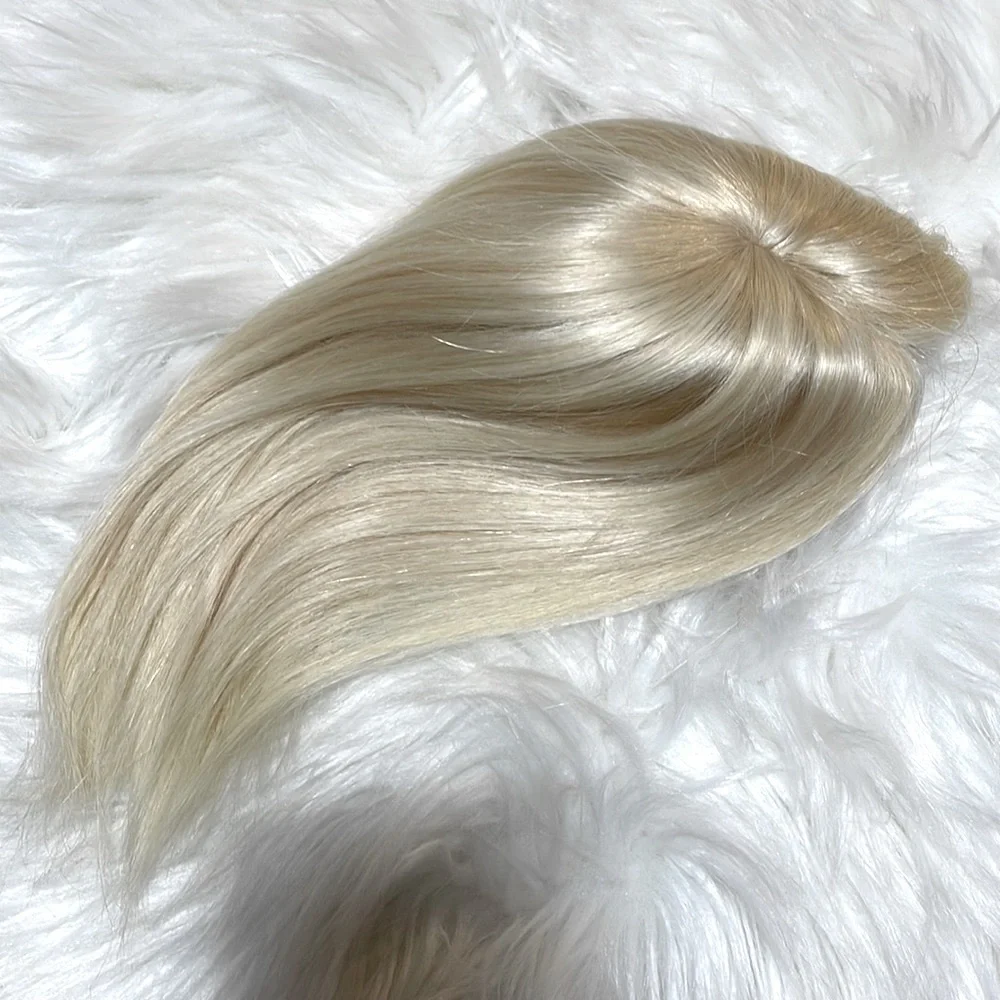 NWT 100% human REMY hair #60 #613 vanilla blonde cream topper HAND TIED silk